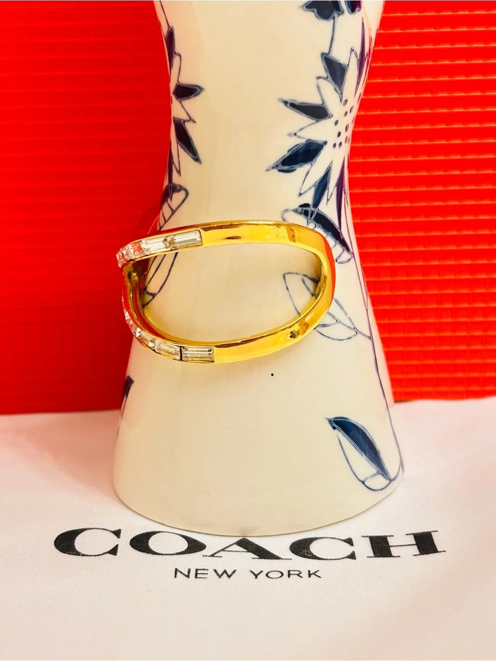 RARE Coach Gold Tone Crystal Crisscross Cuff Bracelet
